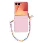 For Samsung Galaxy Z Flip7 5G Integrated Hinge Side Buckle Skin Feel PC Phone Case with Strap(Pink)