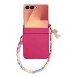 For Samsung Galaxy Z Flip7 5G Integrated Hinge Side Buckle Skin Feel PC Phone Case with Strap(Rose Red)