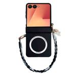 For Samsung Galaxy Z Flip7 5G Integrated Hinge Side Buckle MagSafe Skin Feel PC Phone Case with Strap(Black)