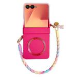 For Samsung Galaxy Z Flip7 5G Integrated Hinge Side Buckle MagSafe Skin Feel PC Phone Case with Strap(Rose Red)