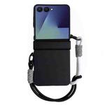 For Samsung Galaxy Z Flip7 5G Integrated Hinge Side Buckle Skin Feel PC Phone Case with Strap(Black)