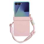 For Samsung Galaxy Z Flip7 5G Integrated Hinge Side Buckle Skin Feel PC Phone Case with Strap(Gradient Blue Pink)