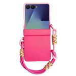 For Samsung Galaxy Z Flip7 5G Integrated Hinge Side Buckle Skin Feel PC Phone Case with Strap(Rose Red)
