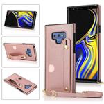 For Samsung Galaxy Note9 Wrist Strap PU+TPU Shockproof Protective Case with Crossbody Lanyard & Holder & Card Slot(Rose Gold)