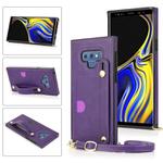 For Samsung Galaxy Note9 Wrist Strap PU+TPU Shockproof Protective Case with Crossbody Lanyard & Holder & Card Slot(Purple)
