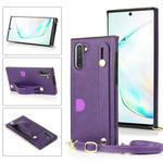 For Samsung Galaxy Note 10 Wrist Strap PU+TPU Shockproof Protective Case with Crossbody Lanyard & Holder & Card Slot(Purple)