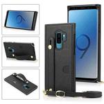 For Samsung Galaxy S9 Wrist Strap PU+TPU Shockproof Protective Case with Crossbody Lanyard & Holder & Card Slot(Black)