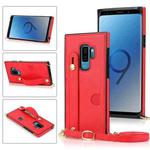 For Samsung Galaxy S9 Wrist Strap PU+TPU Shockproof Protective Case with Crossbody Lanyard & Holder & Card Slot(Red)