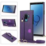 For Samsung Galaxy S9 Plus Wrist Strap PU+TPU Shockproof Protective Case with Crossbody Lanyard & Holder & Card Slot(Purple)