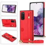 For Samsung Galaxy S20 Plus Wrist Strap PU+TPU Shockproof Protective Case with Crossbody Lanyard & Holder & Card Slot(Red)