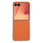 For Samsung Galaxy Z Flip7 5G Litchi Texture Leather Clear Jelly PC Phone Case(Orange)