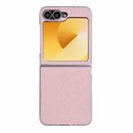 For Samsung Galaxy Z Flip5 Litchi Texture Leather Clear Jelly PC Phone Case(Pink)
