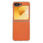 For Samsung Galaxy Z Flip5 Litchi Texture Leather Clear Jelly PC Phone Case(Orange)