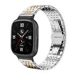 For Honor Watch 4 20mm xDfind Seven-bead Solid Stainless Steel Watch Band(Silver Gold)
