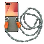 For Samsung Galaxy Z Flip7 5G Woven Texture Phone Case With Colorful Lanyard(Green)