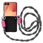 For Samsung Galaxy Z Flip7 5G Woven Texture Phone Case With Colorful Lanyard(Black)