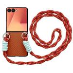 For Samsung Galaxy Z Flip7 5G Woven Texture Phone Case With Colorful Lanyard(Brown)