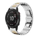 For Garmin Fenix 8/7X/6X/5X 26mm 22mm xDfind Seven-bead Solid Stainless Steel Watch Band(Silver Gold)