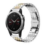 For Garmin Fenix 8/7/6/5 22mm 20mm xDfind Seven-bead Solid Stainless Steel Watch Band(Silver Gold)