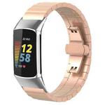 For Fitbit Charge 6 / 5 18mm xDfind One-bead Bamboo Solid Stainless Steel Watch Band(Rose Gold)