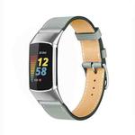 For Fitbit Charge 6 / 5 Cowhide Leather Watch Band(Grey)
