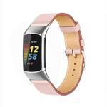 For Fitbit Charge 6 / 5 Cowhide Leather Watch Band(Light Pink)