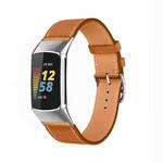 For Fitbit Charge 6 / 5 Cowhide Leather Watch Band(Brown)