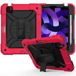 For iPad Air 2022 / 2020 10.9 / Air 2022 Shockproof PC + Silicone Combination Case with Holder & Hand Strap & Shoulder Strap(Red + Black)