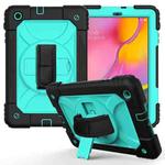 For Samsung Galaxy Tab A 10.1 (2019) T510/T515 Shockproof PC + Silicone Combination Case with Holder & Hand Strap & Shoulder Strap(Black + Mint Green)