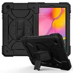 For Samsung Galaxy Tab A 10.1 (2019) T510/T515 Shockproof PC + Silicone Combination Case with Holder & Hand Strap & Shoulder Strap(Black + Black)