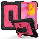 For Samsung Galaxy Tab A 10.1 (2019) T510/T515 Shockproof PC + Silicone Combination Case with Holder & Hand Strap & Shoulder Strap(Black + Rose Red)