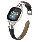 For Fitbit Versa 3 / 4 / Sense 2 D Metal Genuine Leather Watch Band(Black)
