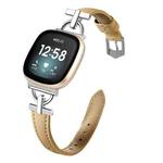 For Fitbit Versa 3 / 4 / Sense 2 D Metal Genuine Leather Watch Band(Khaki)