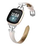 For Fitbit Versa 3 / 4 / Sense 2 D Metal Genuine Leather Watch Band(Light Pink)