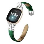 For Fitbit Versa 3 / 4 / Sense 2 D Metal Genuine Leather Watch Band(Green)