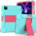 For iPad Air 2022 / 2020 10.9 Shockproof Two-Color Silicone Protective Case with Holder(Mint Green + Rose Red)