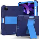 For iPad Air 2022 / 2020 10.9 Shockproof Two-Color Silicone Protective Case with Holder(Navy Blue + Blue)