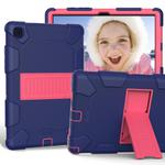 For Samsung Galaxy Tab A7 (2020) T500/T505 Shockproof Two-Color Silicone Protective Case with Holder(Navy Blue + Rose Red)
