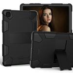 For Samsung Galaxy Tab A7 (2020) T500/T505 Shockproof Two-Color Silicone Protective Case with Holder(Black+Black)