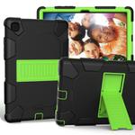 For Samsung Galaxy Tab A7 (2020) T500/T505 Shockproof Two-Color Silicone Protective Case with Holder(Black + Green)