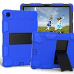 For Samsung Galaxy Tab A7 (2020) T500/T505 Shockproof Two-Color Silicone Protective Case with Holder(Blue + Black)