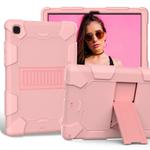 For Samsung Galaxy Tab A7 (2020) T500/T505 Shockproof Two-Color Silicone Protective Case with Holder(Rose Gold + Rose Gold)