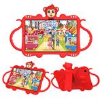 For Samsung Galaxy Tab A7 (2020) T500/T505 Cartoon Monkey Kids Tablet Shockproof EVA Protective Case with Holder & Shoulder Strap & Handle(Red)