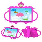 For Samsung Galaxy Tab A7 (2020) T500/T505 Cartoon Monkey Kids Tablet Shockproof EVA Protective Case with Holder & Shoulder Strap & Handle(Rose Red)