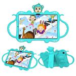 For Samsung Galaxy Tab A7 (2020) T500/T505 Cartoon Monkey Kids Tablet Shockproof EVA Protective Case with Holder & Shoulder Strap & Handle(Mint Green)
