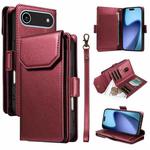 For iPhone 17 Air Multi Card Wallet Leather Phone Case with Strap(Red)
