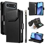 For iPhone 17 Air Multi Card Wallet Leather Phone Case with Strap(Black)