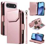For iPhone 17 Air Multi Card Wallet Leather Phone Case with Strap(Rose Gold)