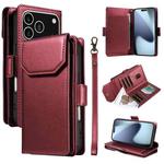 For iPhone 17 Pro Multi Card Wallet Leather Phone Case with Strap(Red)