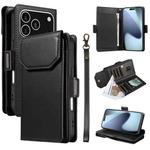 For iPhone 17 Pro Multi Card Wallet Leather Phone Case with Strap(Black)